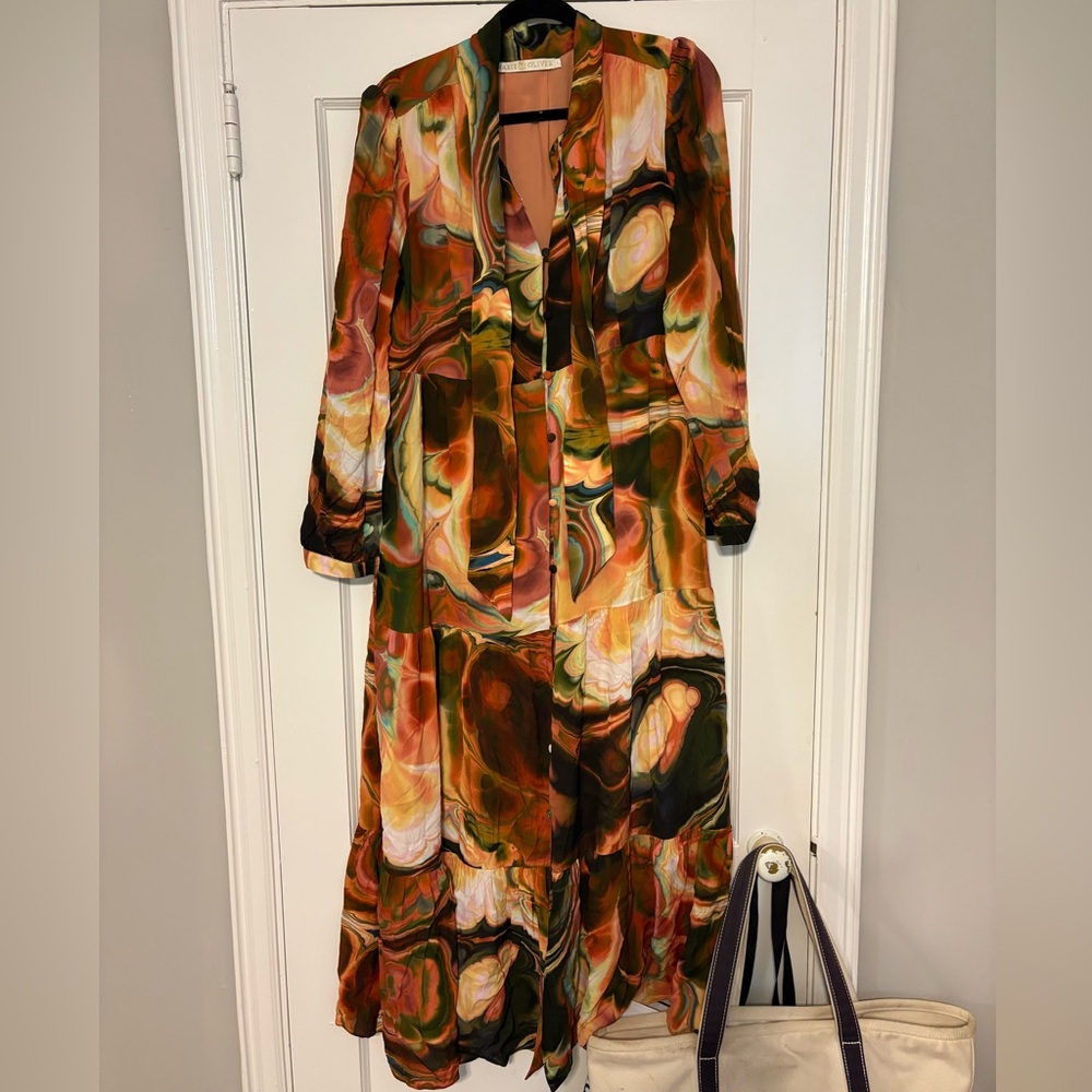 Marie Oliver Orange Brown Graphic Maxi Dress - Picture 2 of 3
